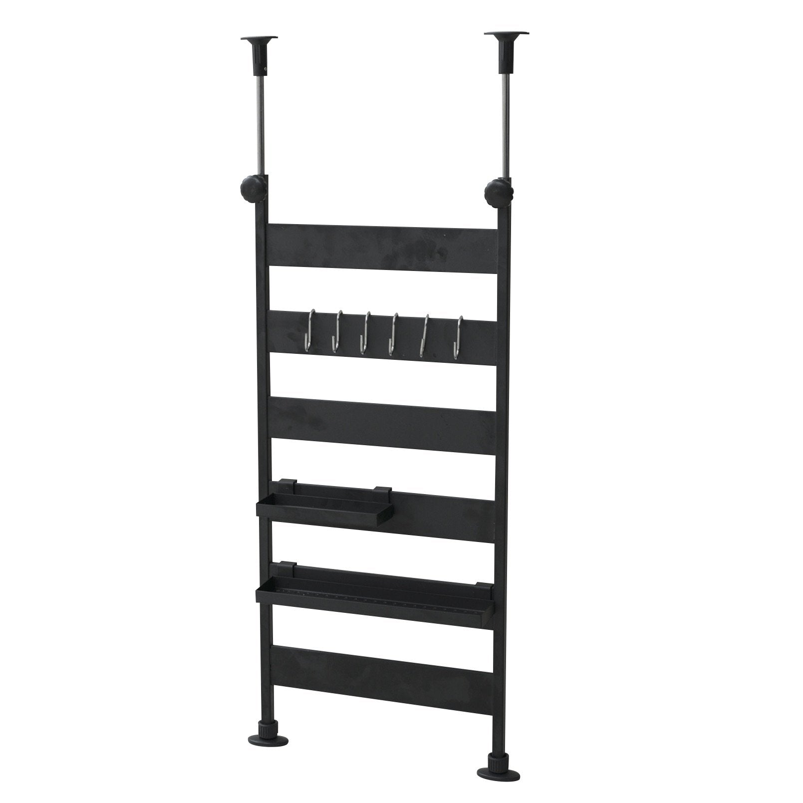 Yamazen Tension Kitchen Rack 31.5X6.5X71 - 115Cm 6 Hooks 2 Trays Heat Resistant Made In Japan Assembly Black Rtk - 30(Bk)