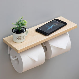 Yamazen Toilet Paper Holder With Shelf Japan 32X11X9Cm Wood Natural/Matte White Easy Installation Rph - W(Wn/Mwh)