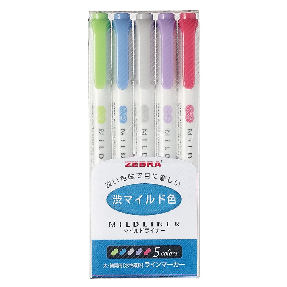 Zebra Mildliner Highlighter Pens Japan 5 Colors 6.1 X 14.3Cm