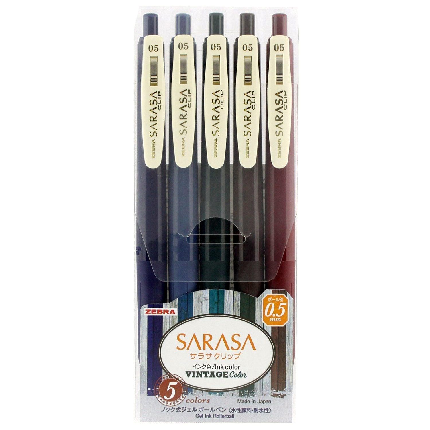 Zebra Sarasa Clip 0.5 Gel Ballpoint Pen Vintage 5 Colors Made In Japan Jj15 - 5C - Vi