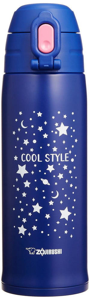 Zojirushi 820ml Blue Stainless Steel Water Bottle with 2 - Way Cup and Drinking Pouch