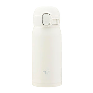 Zojirushi Stainless Steel Water Bottle 360ml One - Touch Seamless Cap & Easy - Clean Design Matte White