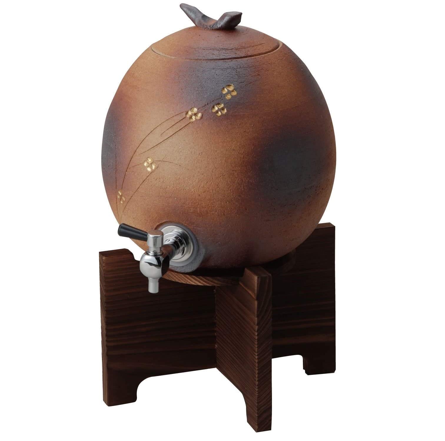 Ziyue Kiln Japanese Fire Color Small Flower Server With Wooden Stand - 3000Cc Brown Tokiwa Tokiya Pro 28-272-068-Me