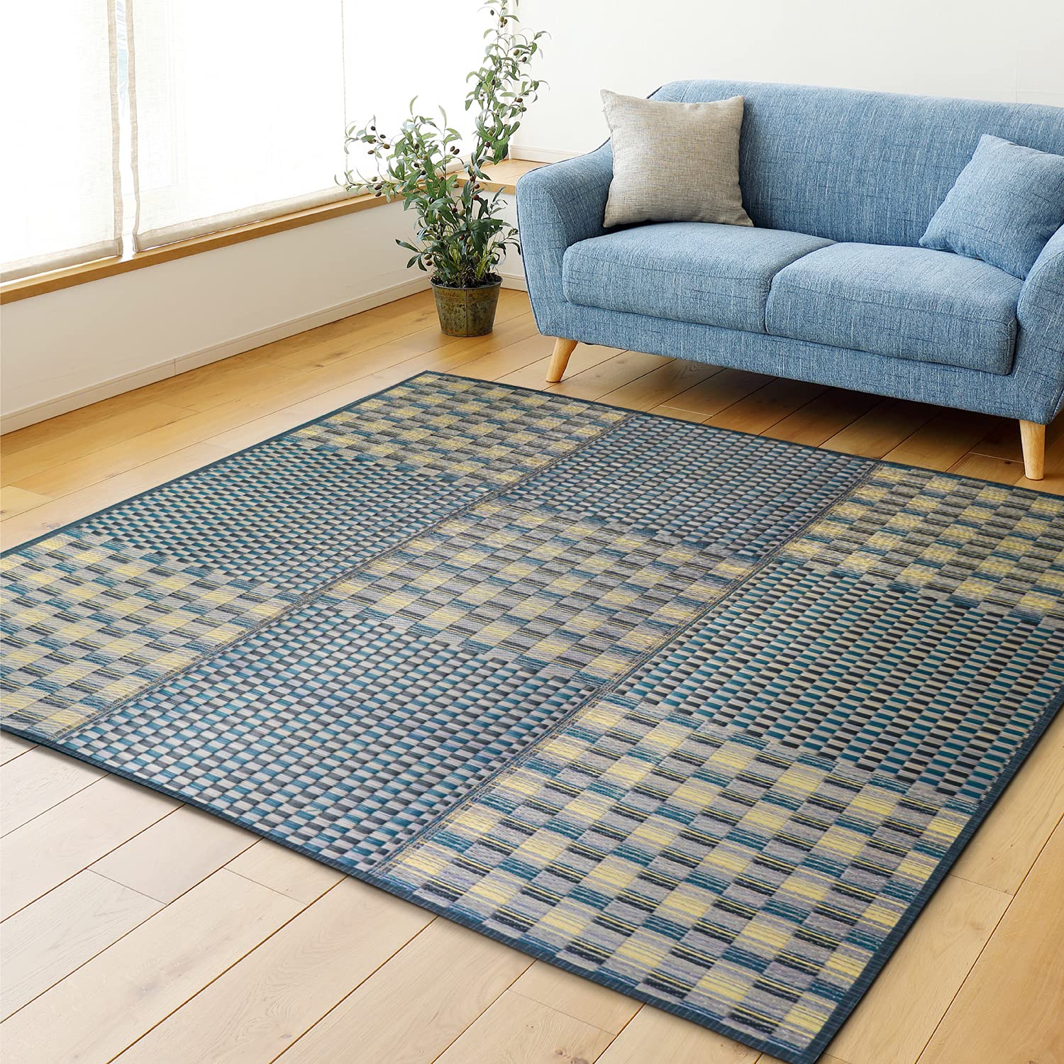 Hagiwara Igusa Compact Rug From Japan With Blue Backing Approximate Size