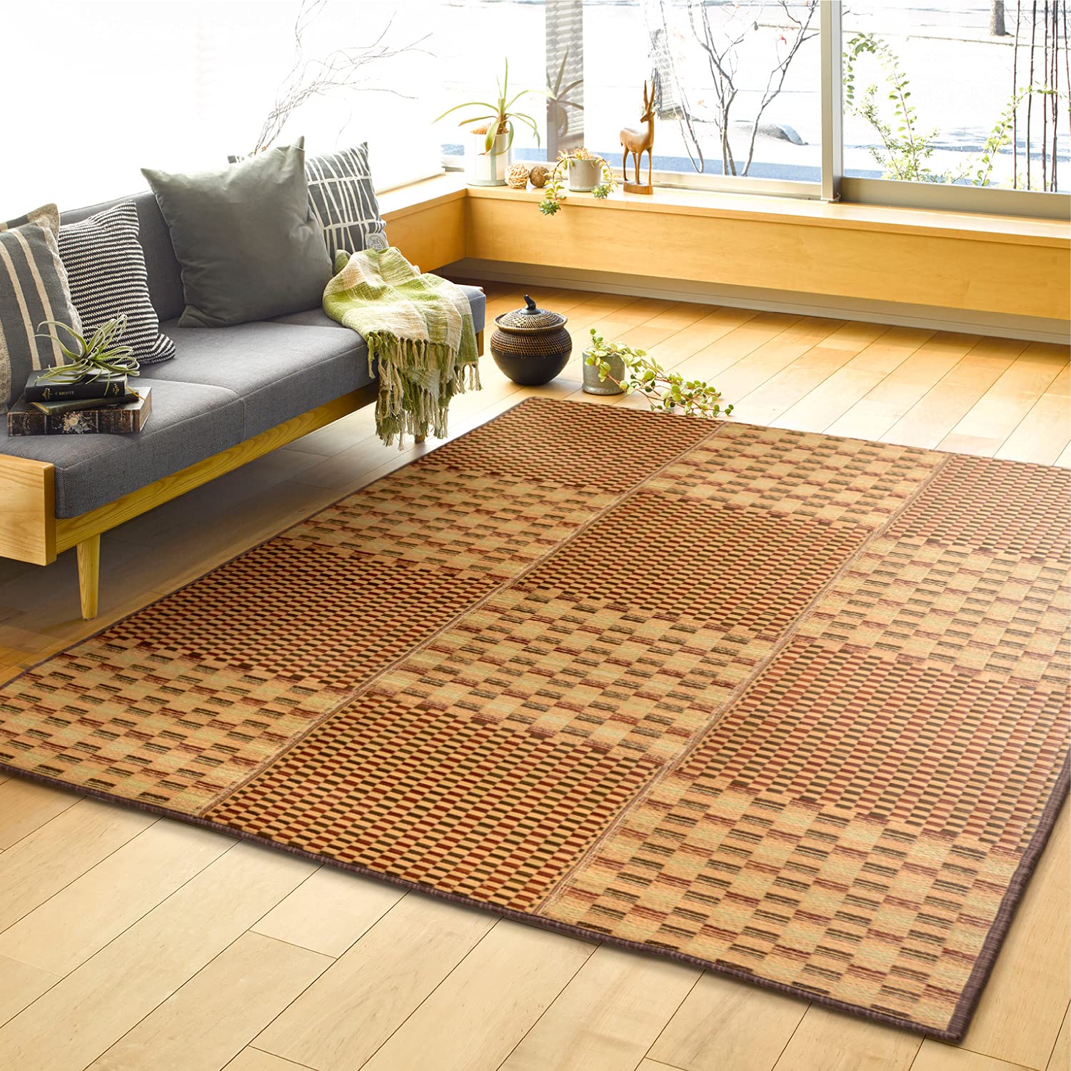 Hagihara Igusa Compact Rug Brown Japan Non-Slip Backing