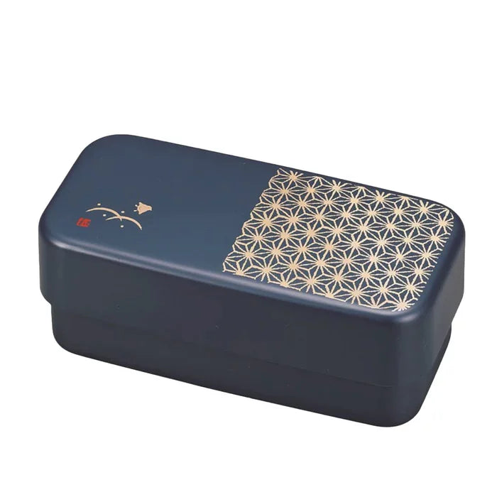 Hakoya Two-Tier Blue Bento Lunch Box Asanoha Leaf Pattern 950ml