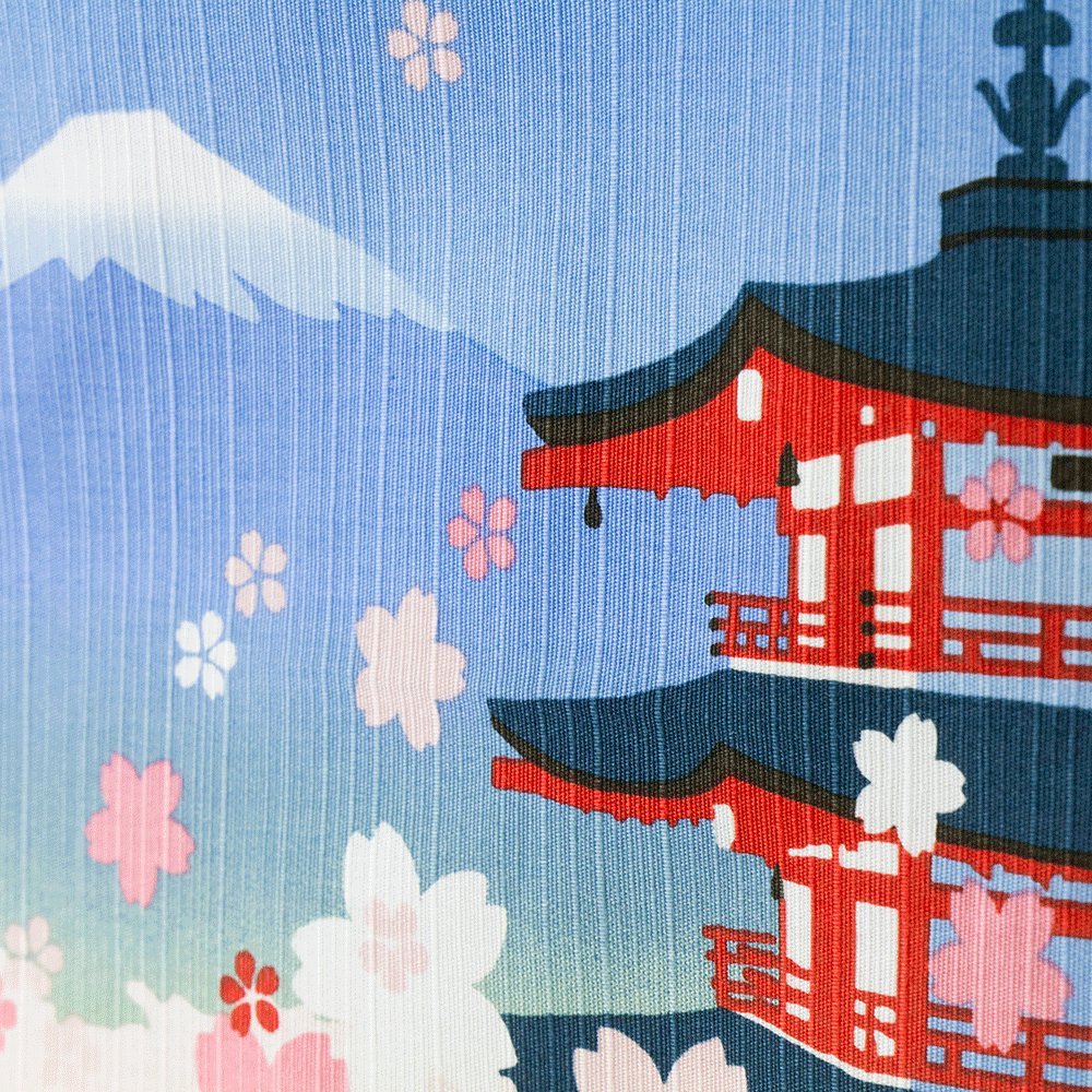 Hama Pattern Furoshiki 50Cm Sakura Five-Storied Pagoda Mt. Fuji Blue Japan - YOYO JAPAN