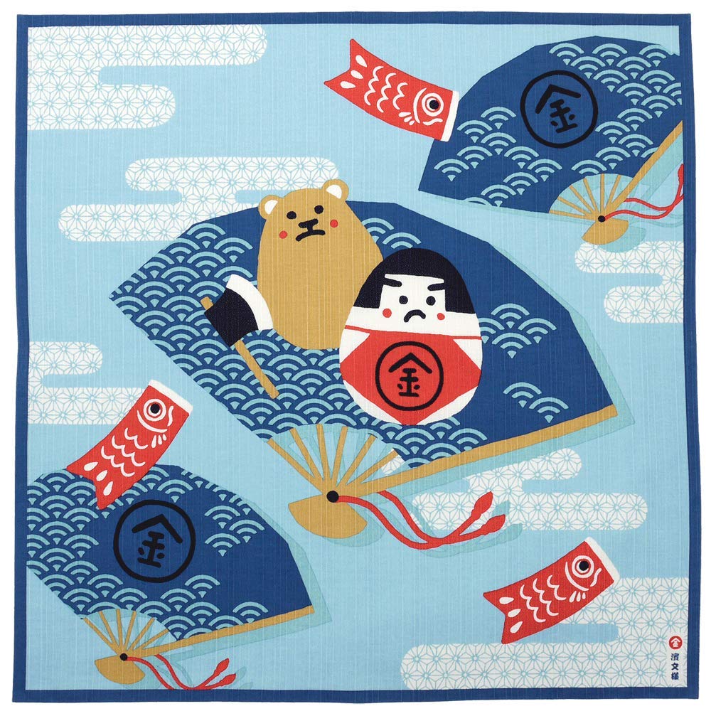 Hama Pattern Furoshiki 50Cm Kintaro Daruma Blue - Japanese Cloth - YOYO JAPAN
