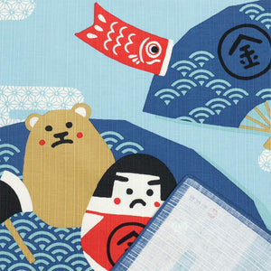 Hama Pattern Furoshiki 50Cm Kintaro Daruma Blue - Japanese Cloth - YOYO JAPAN