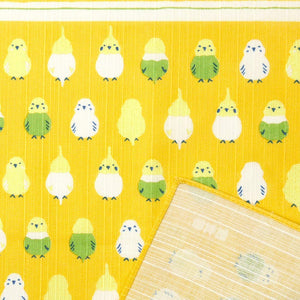 Hama Pattern Furoshiki 50Cm Parakeet Arrangement Yellow - Japanese Cloth - YOYO JAPAN