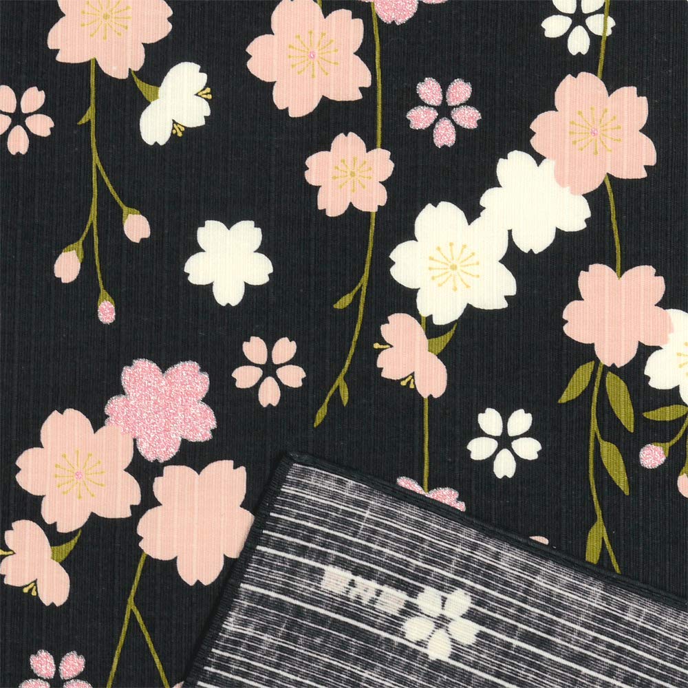 Hama Pattern Furoshiki 50Cm Weeping Night Cherry Blossoms Black Japan - YOYO JAPAN
