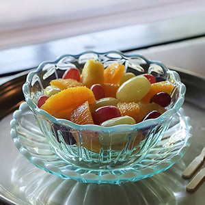 Hirota Glass Japan Yukinohana Blue Shallow Bowl Soda-Lime Glass - YOYO JAPAN