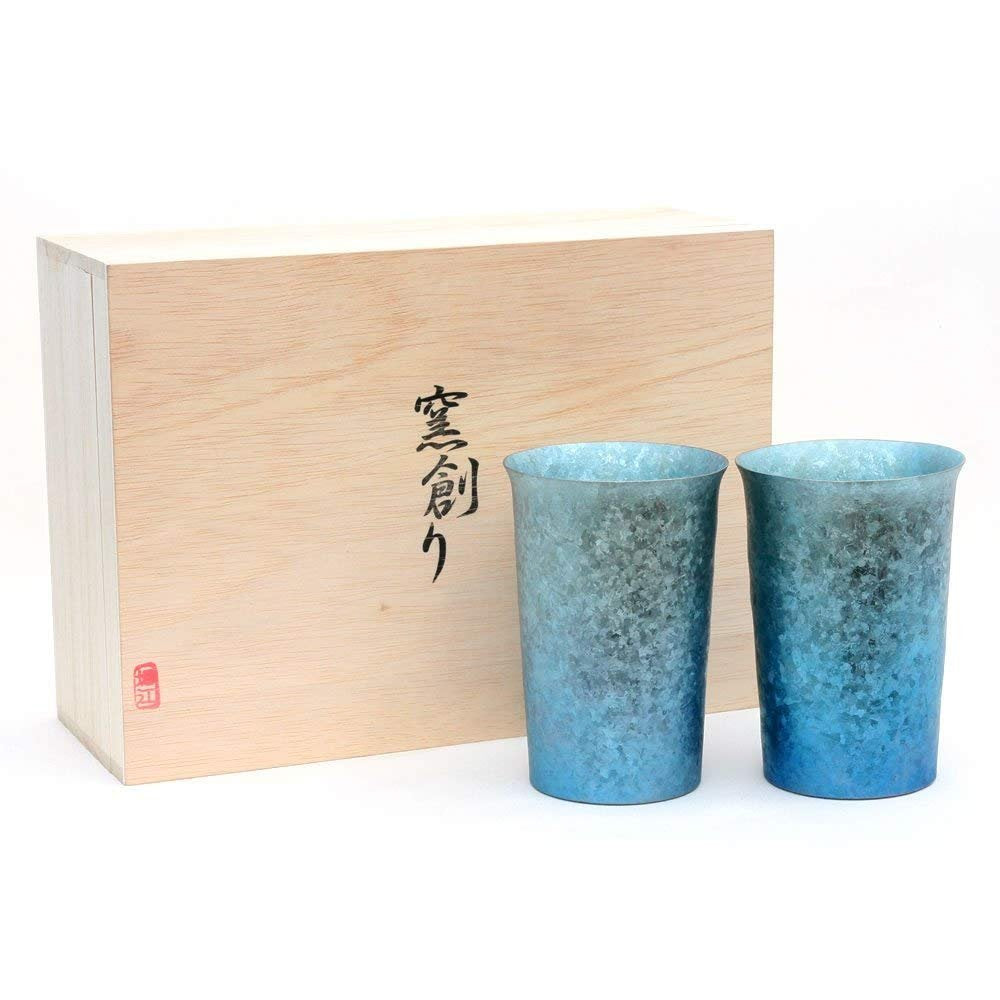 Horie Japan Tsubame Titanium Double Layer Tumbler Kiln Creation 290Cc Gradation Blue 2 Pcs Set - T13Km300Gbset