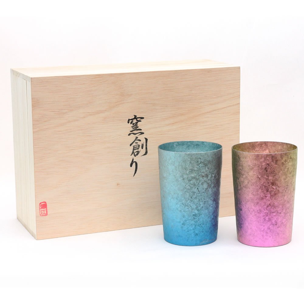 Horie Japan Tsubame Titanium Double Tumbler Kiln Creation Light 270Cc Yui Blue & Pink 2 Color Set