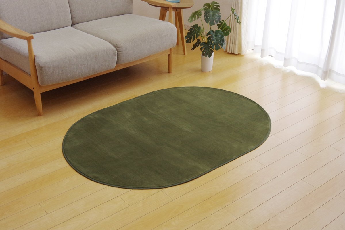 Ikehiko Japan Carpet Rug Oval Plain Peony 100X140Cm Green Washable Antibacterial Deodorant #9810909 - YOYO JAPAN