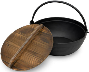 Ikenaga Iron Works Tekko Iron Pot 24Cm W/ Wooden Lid - Ih Compatible 2-3 People Japan Gourmet - YOYO JAPAN