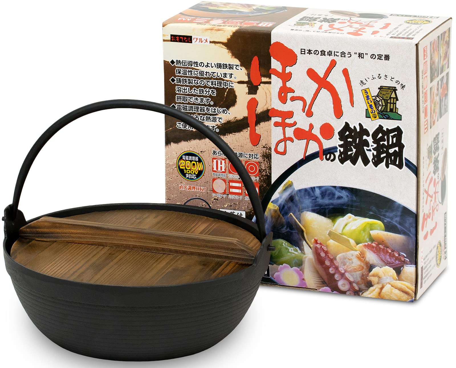 Ikenaga Iron Works Tekko Iron Pot 24Cm W/ Wooden Lid - Ih Compatible 2-3 People Japan Gourmet - YOYO JAPAN