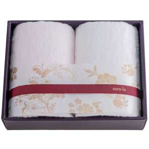 Imabari Towel Sara-La Irodori Face Towel 2Pcs Japan Pink/White Gift By It Will Be There - YOYO JAPAN