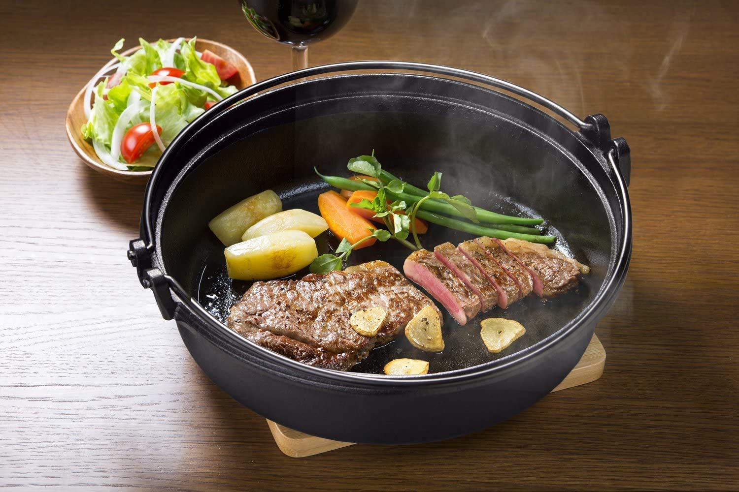 Ishigaki Industry Sukiyaki Pot With Wooden Lid Gas Fire Ih Iron Casting Japan 29X27.5X8.5Cm - YOYO JAPAN