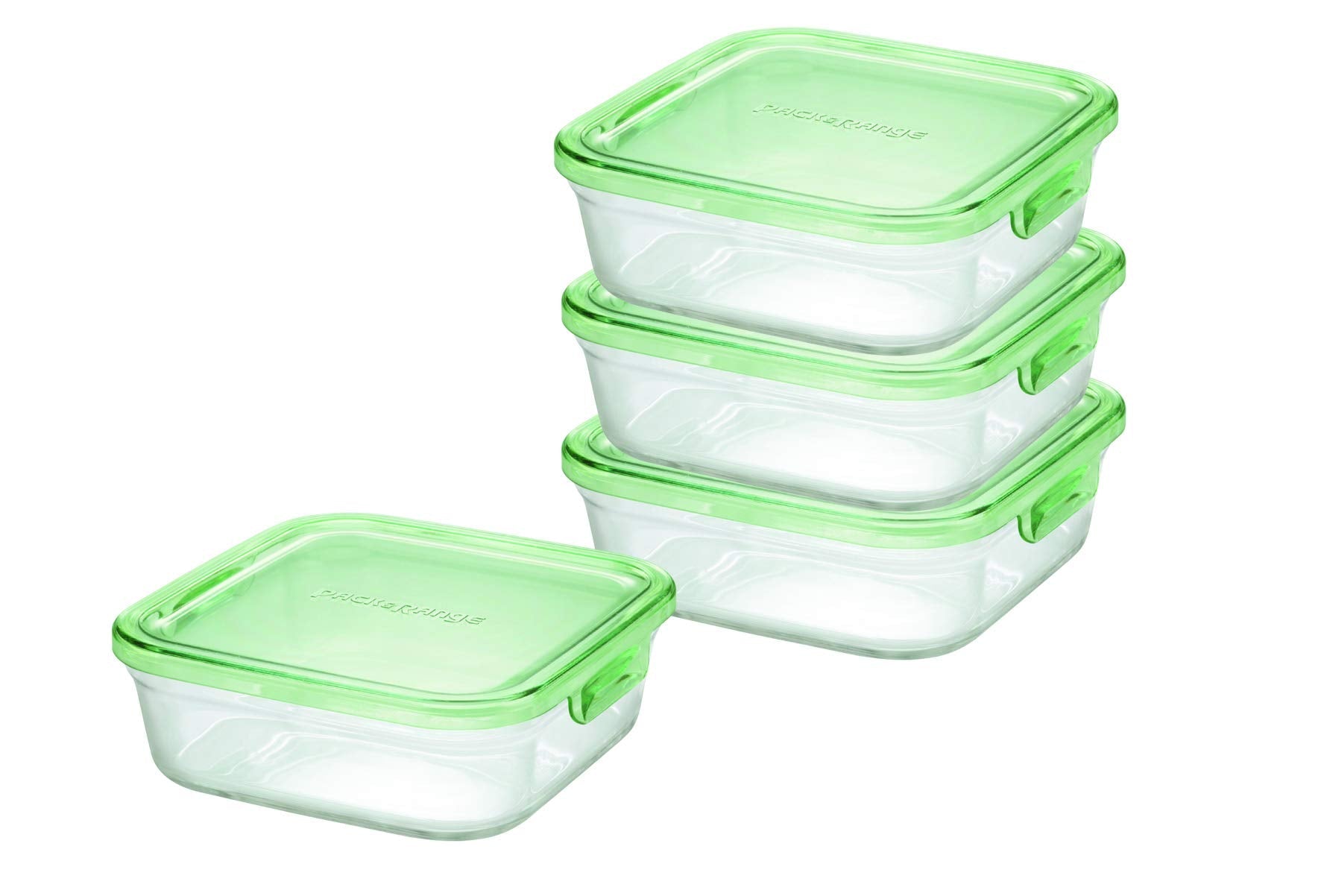 Iwaki Japan Az3247-4G Heat Resistant Glass Storage Container Square Pack Of 4 Green 800Ml X 4 Pieces - YOYO JAPAN