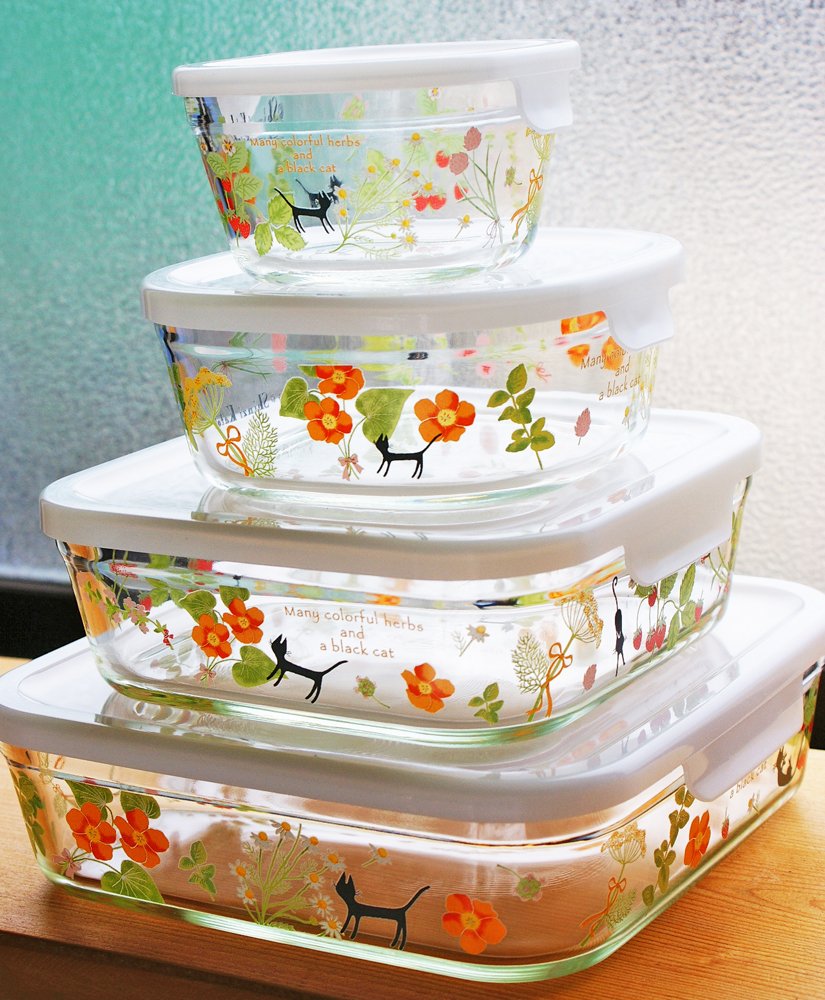 Iwaki Japan B3247-Snb1 Heat Resistant Glass Storage Container Shinjikato Colorful Herbs Square M 800Ml Pack - YOYO JAPAN