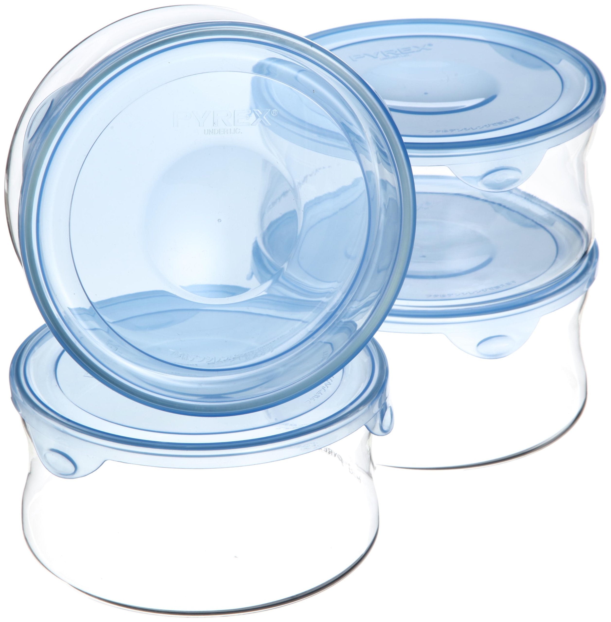 Iwaki Heat Resistant Glass Storage Containers Aqua Blue Round M 840Ml 4 Pack Japan Kbt7402Bln