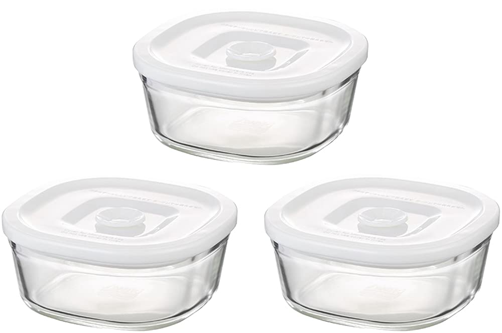 Iwaki Japan Psc-Mp-3W1 Heat Resistant Glass Airtight Container White Square 3Pcs Set - YOYO JAPAN
