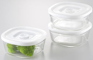 Iwaki Japan Psc-Mp-3W1 Heat Resistant Glass Airtight Container White Square 3Pcs Set - YOYO JAPAN
