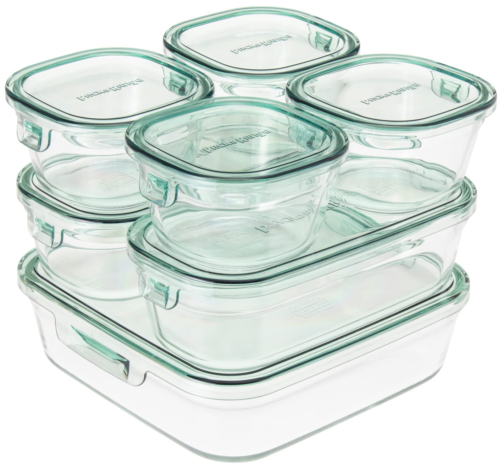 Iwaki Japan Psc-Prn-G7 Heat Resistant Glass Storage Container Green Set Of 7 Pack Range