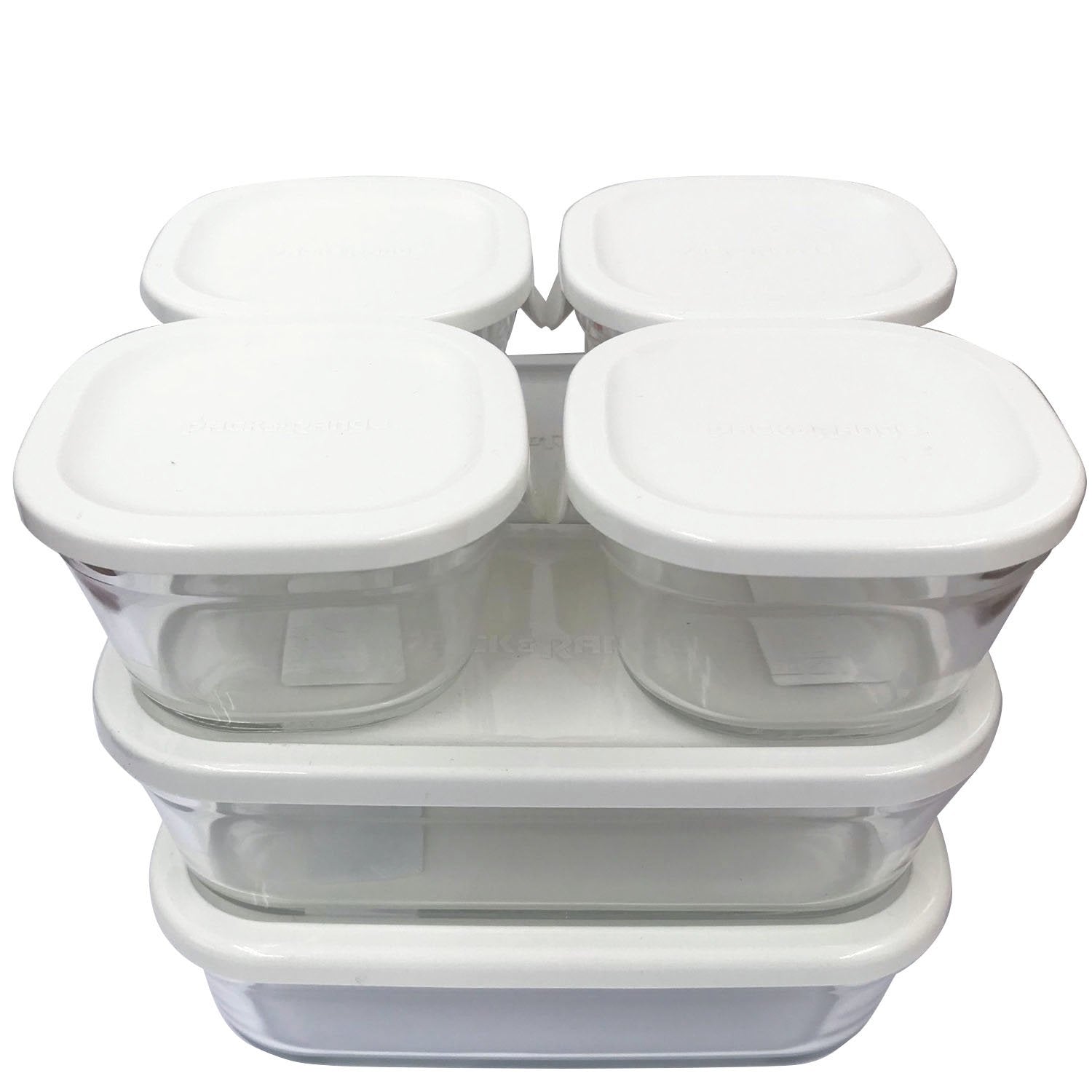 Iwaki Japan 7Pc Storage Container Microwave Square Set White