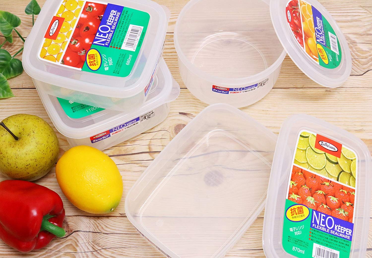 Iwasaki Industry Japan Neo Keeper S Clear 370Ml Microwave Safe Food Storage Container Set Of 5 - YOYO JAPAN