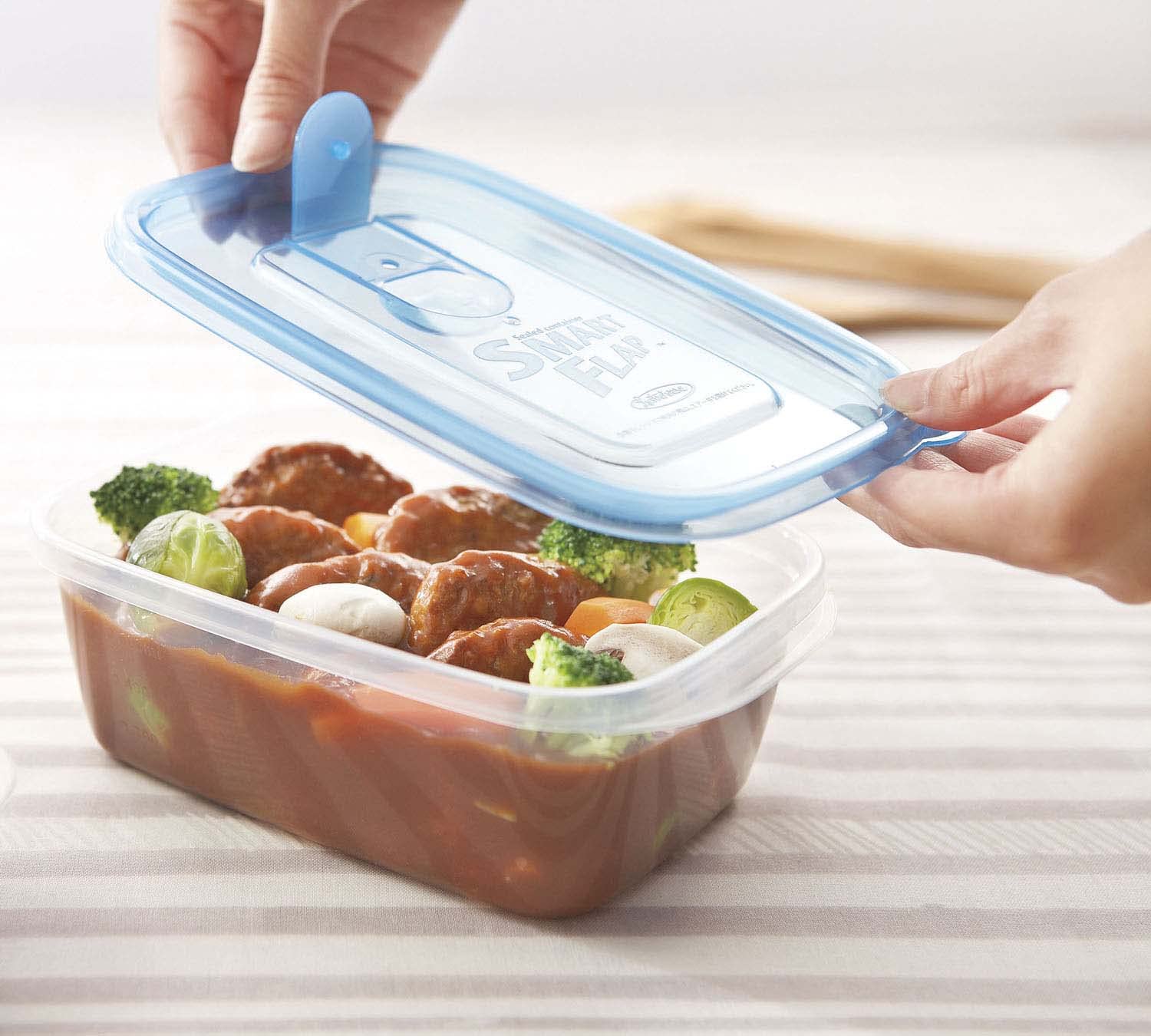 Iwasaki Industry Japan Microwave Storage Container Antibacterial Smart Flap Square 610Ml 3Pcs Baa-041 - YOYO JAPAN