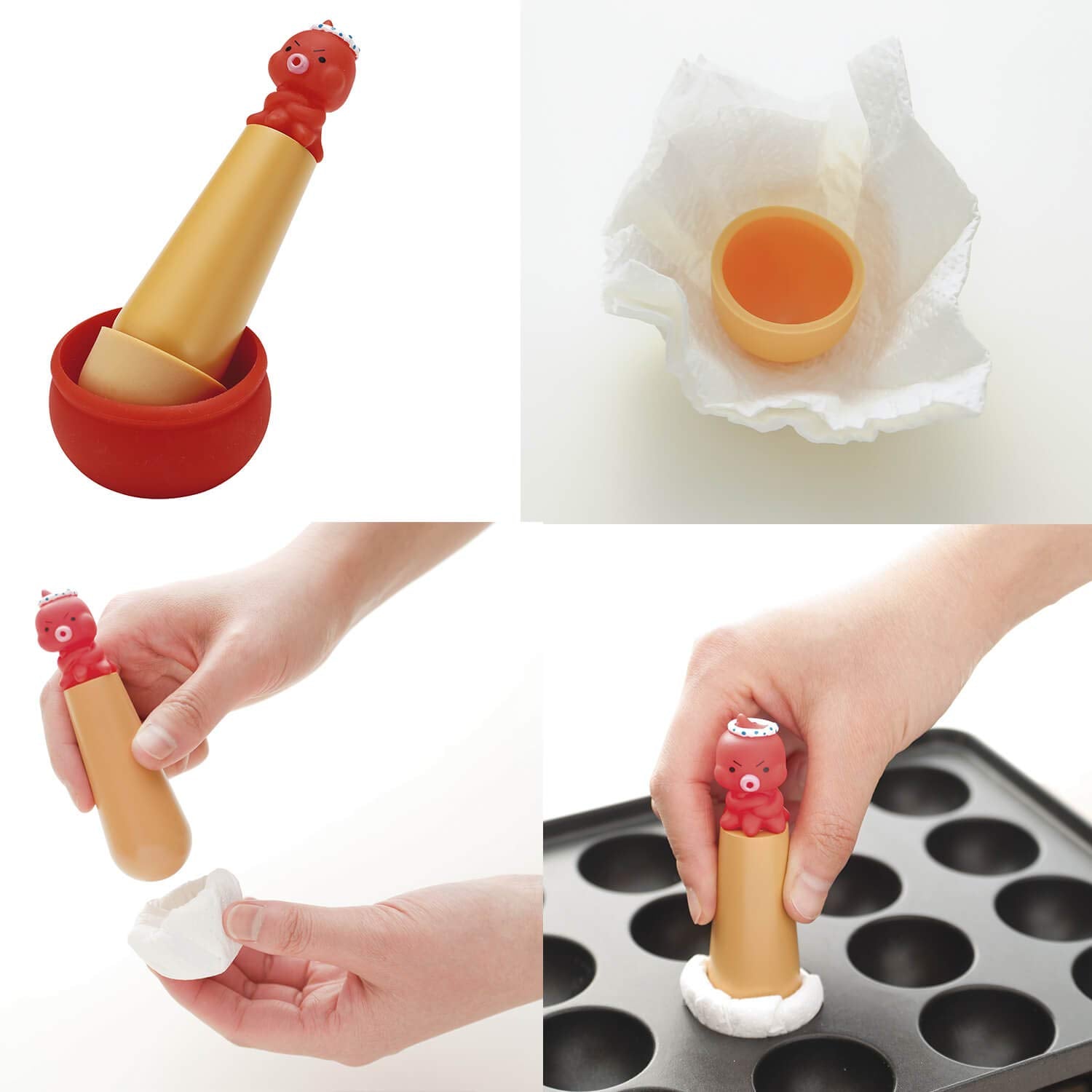 Kai Corporation Japan Takoyaki Tools 5-Piece Set 2 Picks Kitchen Paper Oiling Powder Sprinkle Ball Dispenser - YOYO JAPAN