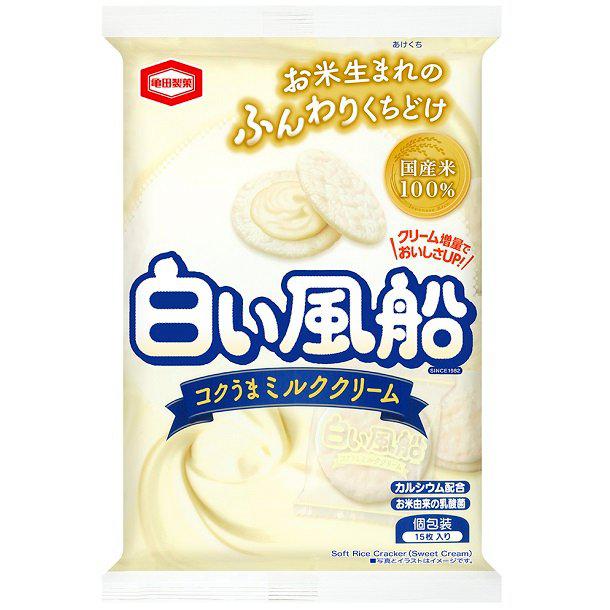 Kameda Shiroi Fusen Milk Cream Filled Soft Rice Crackers (Pack of 3)