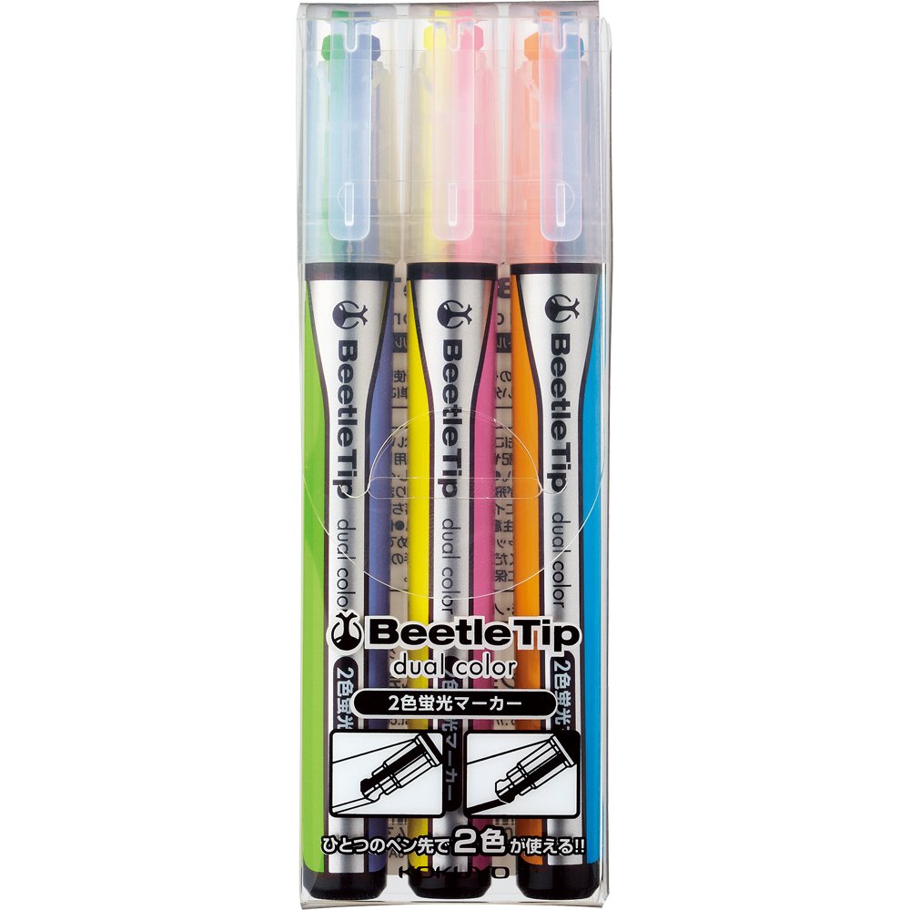 Kokuyo Beetle Tip Dual Color Fluorescent Marker 3-6 Colors Made In Japan - YOYO JAPAN
