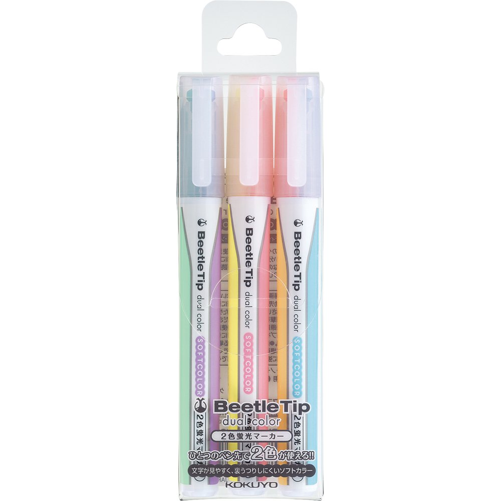 Kokuyo Japan Fluorescent Pen Marker Beetle Tip Dual Color Soft Color 3Pcs 6Colors Set Pm-L313-3S - YOYO JAPAN