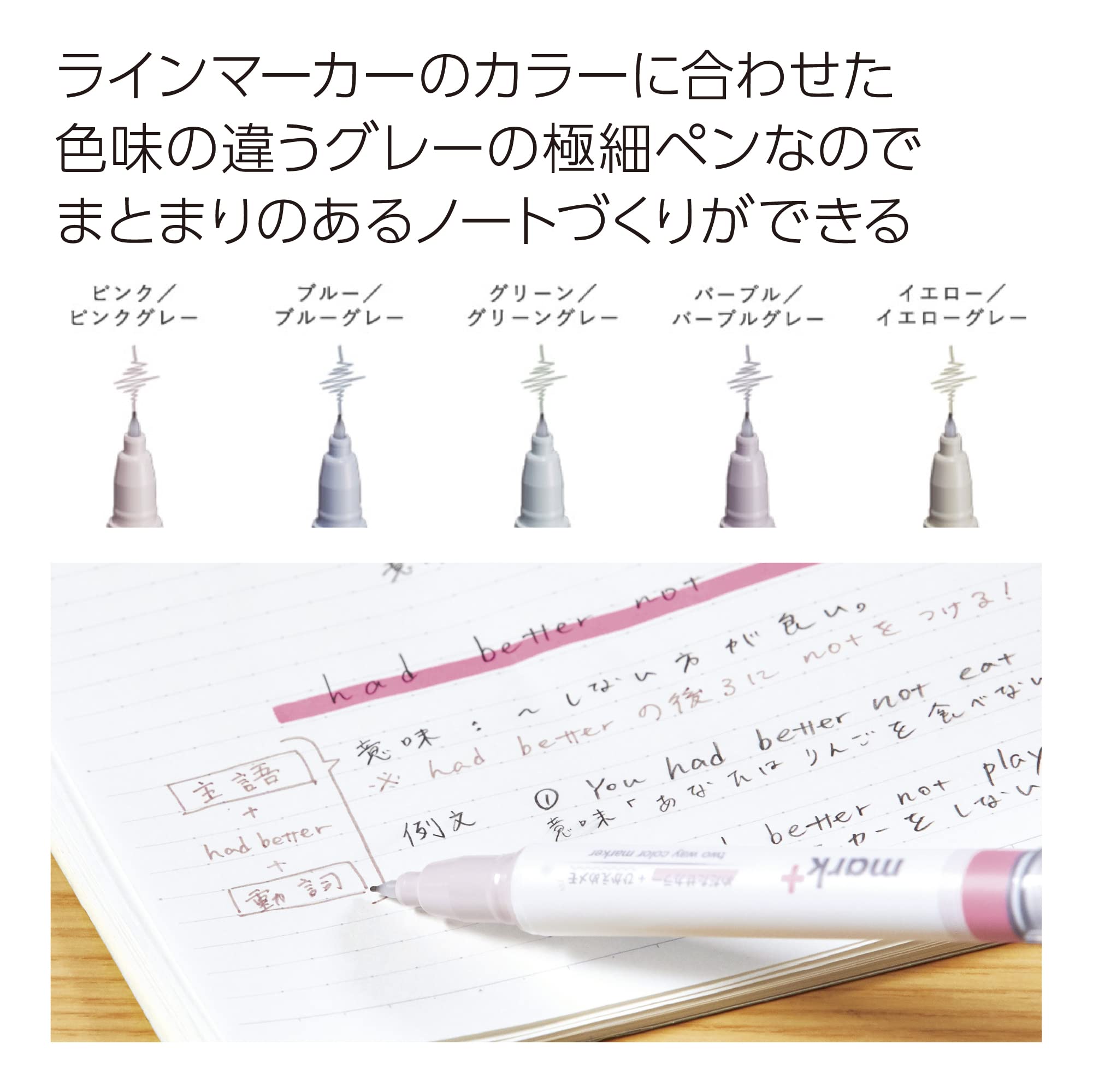 Kokuyo Japan Highlighter Pen 2 In 1 Marktus Gray 5Pc Set Pm-Mt201-5S - YOYO JAPAN