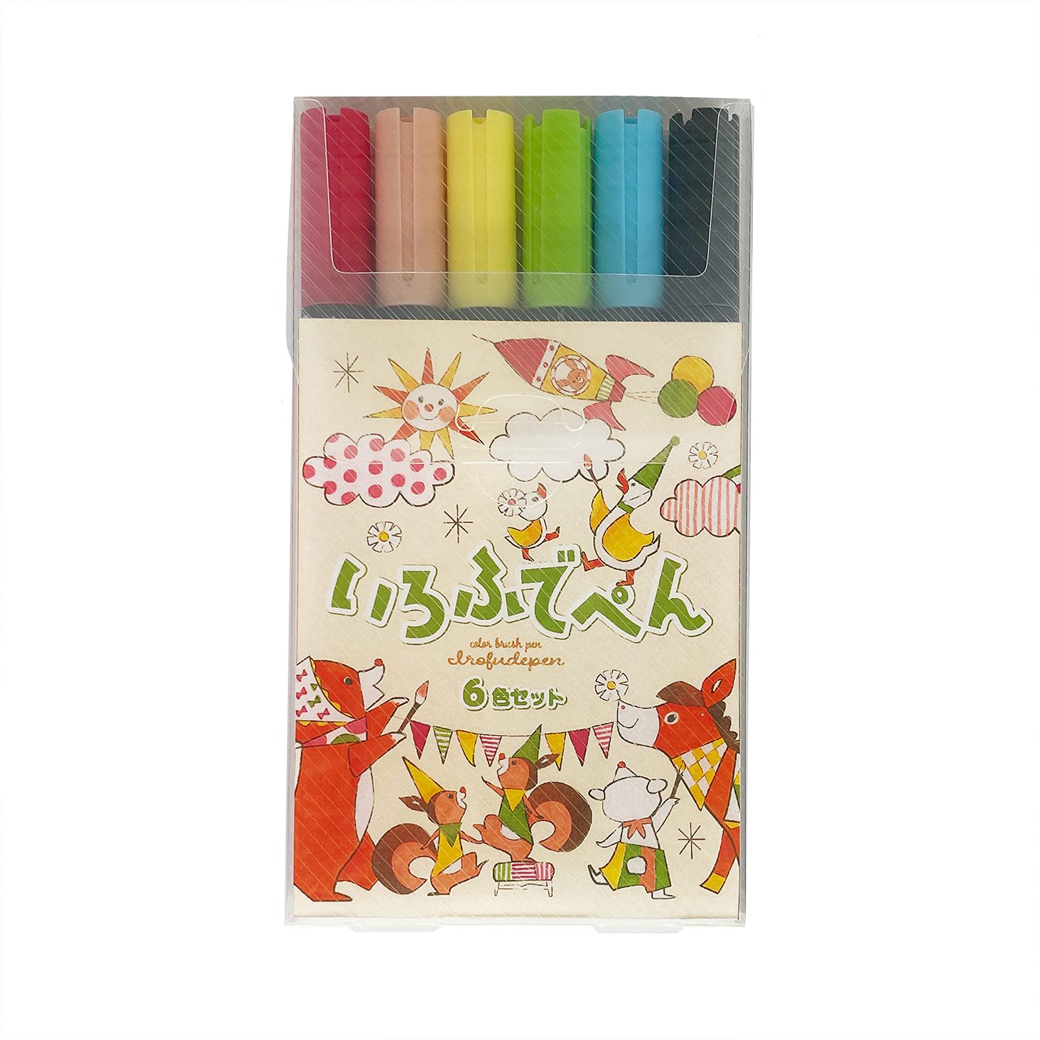 Kokuyo Irofude 6-Color Water-Based Brush Pen Set Japan - Ke-Ac34-6