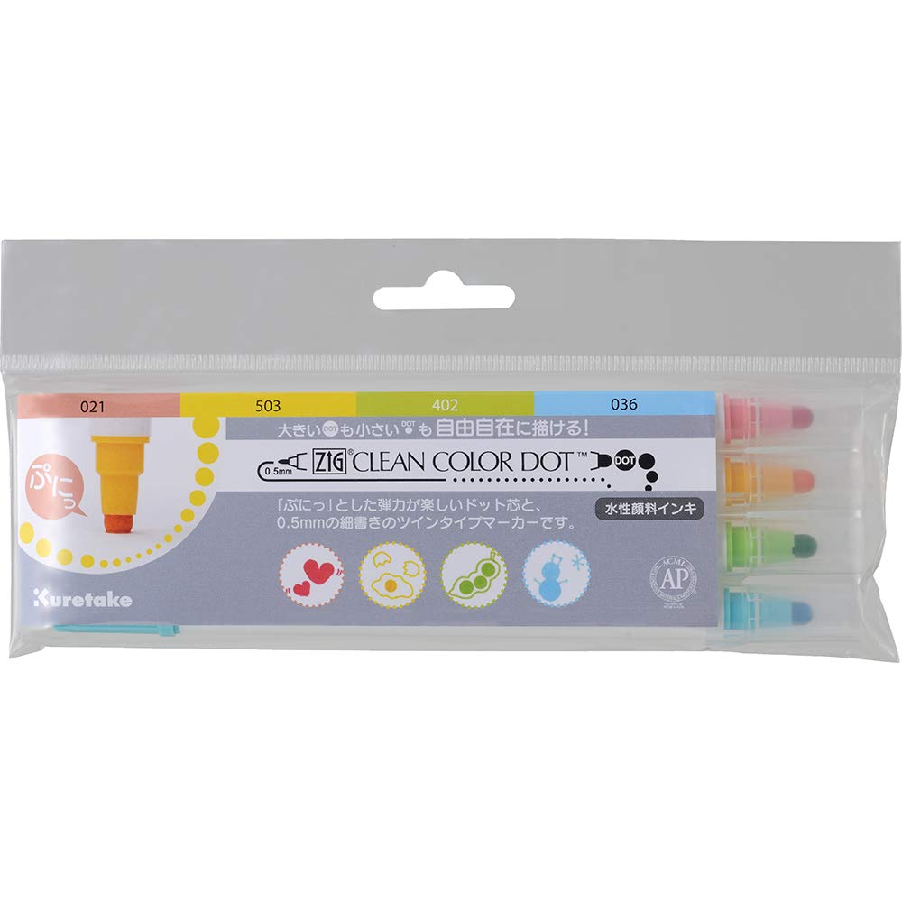 Kuretake Japan Water-Based Pen Zig Clean Color Dot 4 Colors Tc-6100/4V