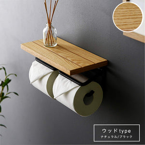 Lowya Toilet Paper Holder Iron Shelf Wooden Double 2 Strands Twin Type Natural Japan - YOYO JAPAN