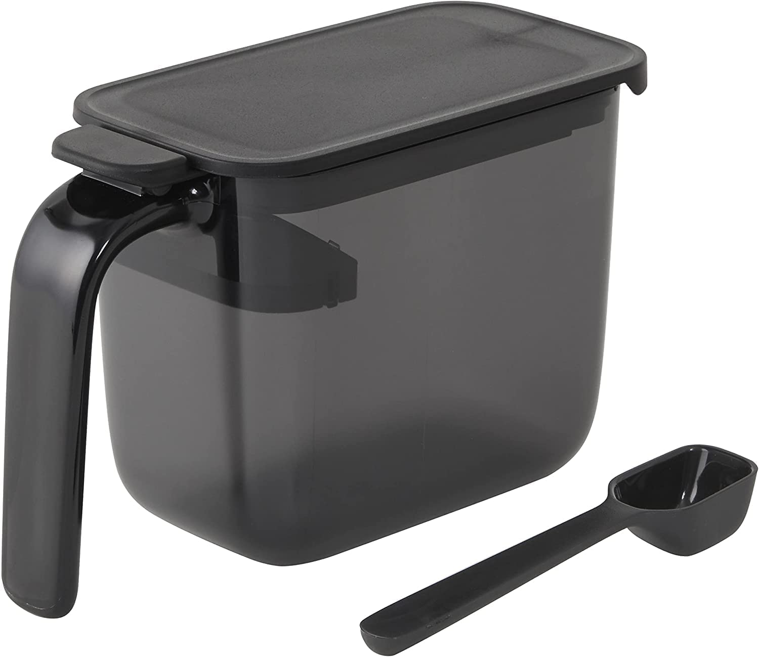 Marna K736Bk Seasoning Pot With Spoon (Black) Salt & Sugar Container Japan Packing Moisture Prevention Good Lock