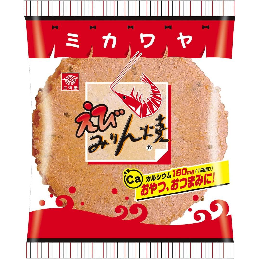 Mikawaya Ebi Mirinyaki Japanese Old Fashioned Shrimp Crackers 7 Pieces (Pack of 3)