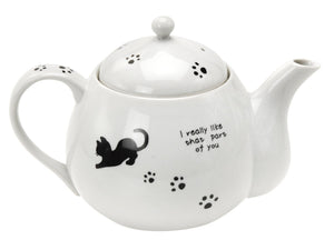 Itsumi Pottery Mino Ware Karugaru Mk Pot Black Cat 051148 With Cylindrical Tea Strainer - Made In Japan - YOYO JAPAN