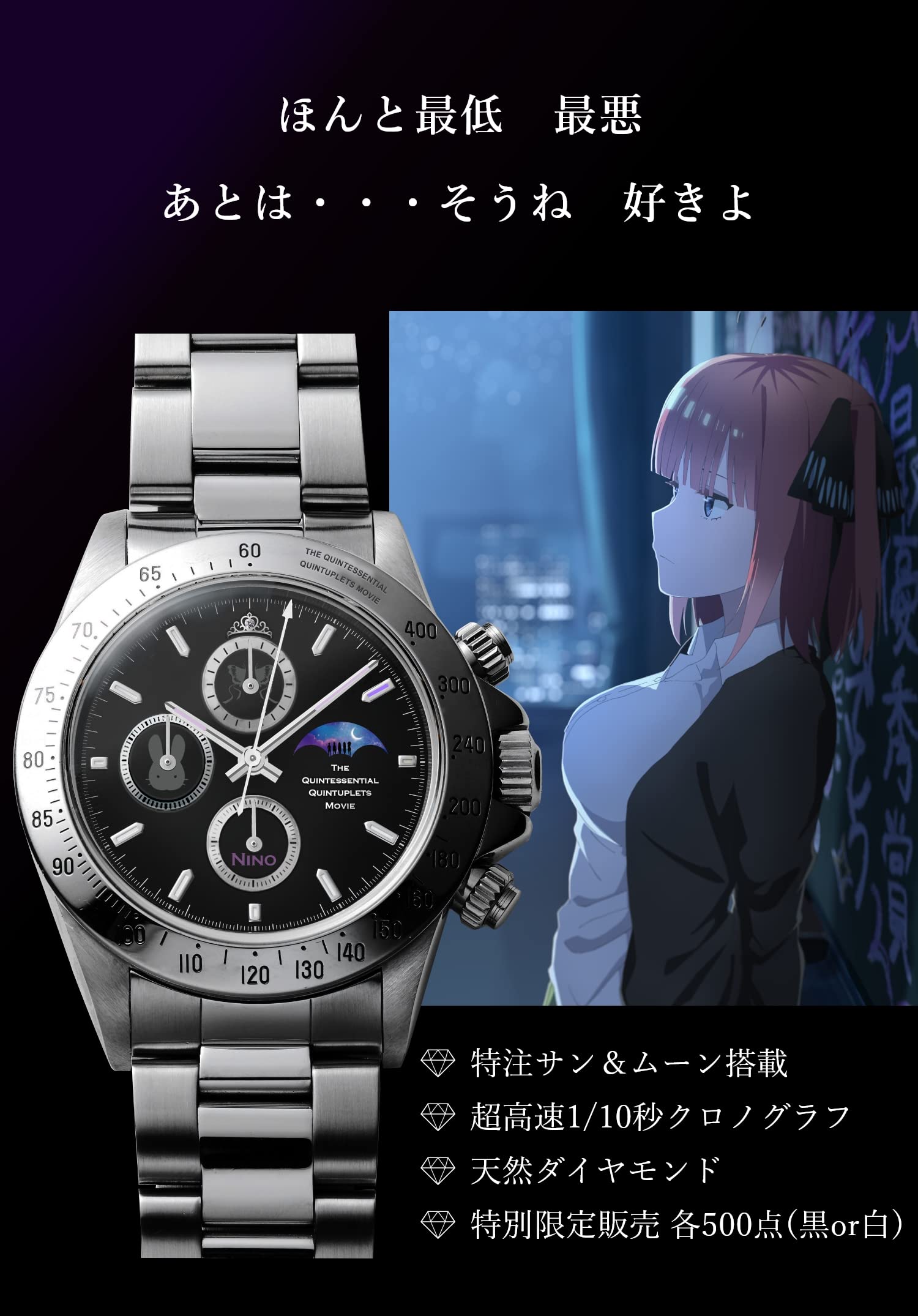 Toei Japan The Quintessential Quintuplets Nino Nakano Chronograph Watch Sun Moon (White)