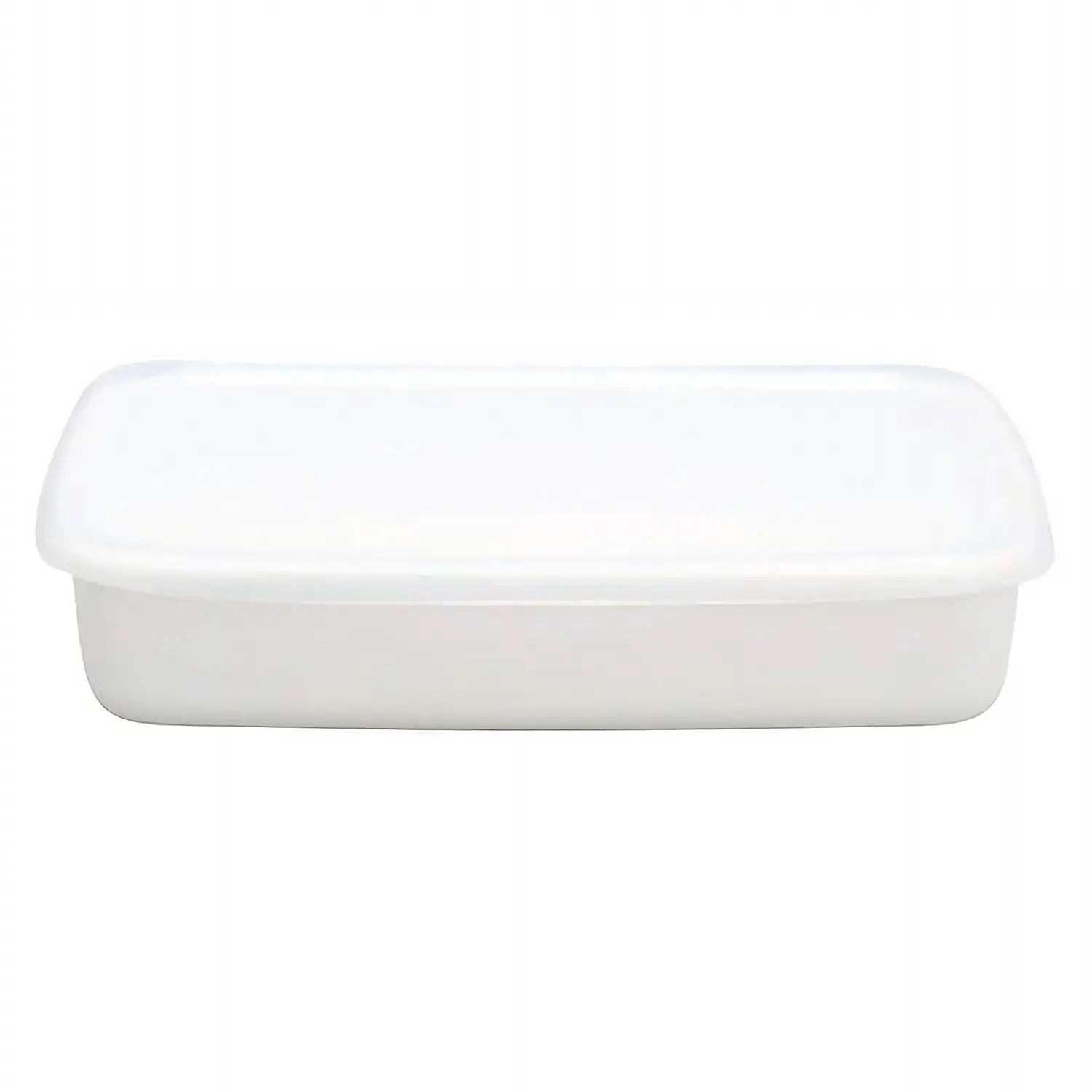 Noda Horo White Series Enamel Rectangle Shallow Food Containers With Lid Medium