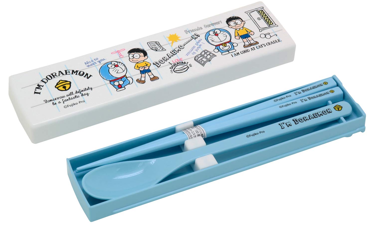 Osk Bento Box Lunch Pull Lid Doraemon Japan W/Chopsticks/Spoon/Sliding/No Clicking - Dishwasher Safe Ct-27