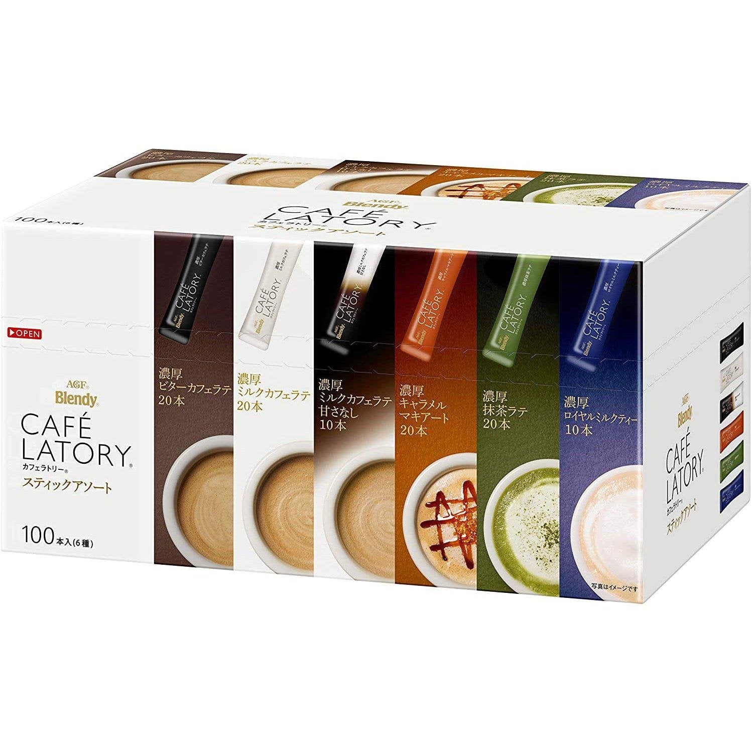 AGF Blendy Cafe Latory Instant Tea and Coffee Assortment Box 100 Sticks