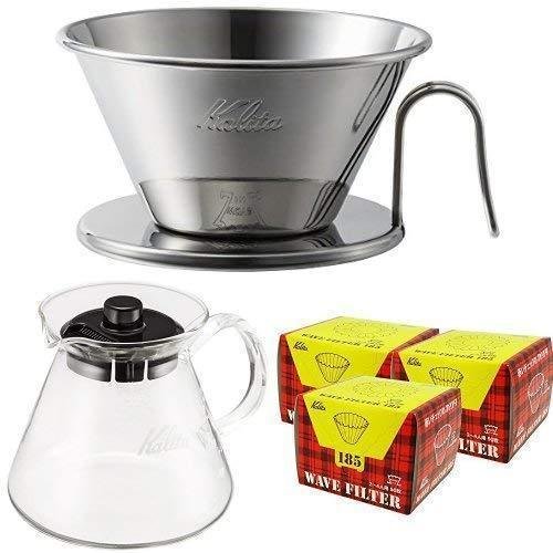 Kalita Stainless Wave Coffee Dripper + Glass Server + Paper Filters Set