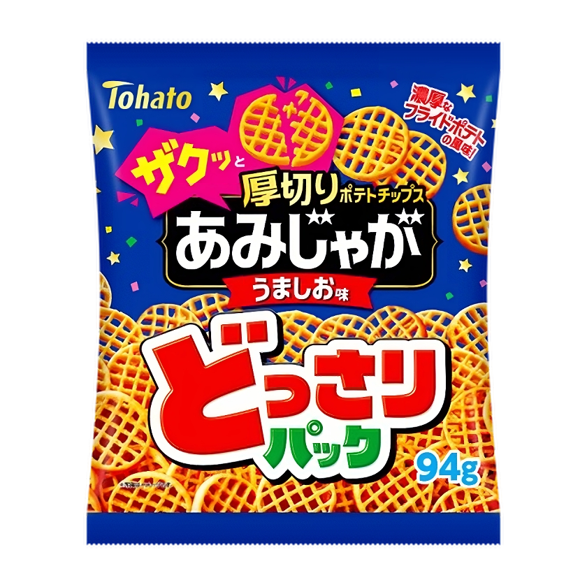 Tohato Amijaga Waffle Shaped Potato Chips Salty Beef Flavor 94g (Pack of 3)