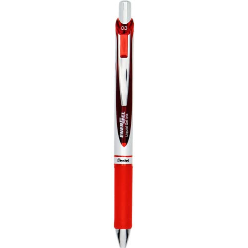 Pentel Energel Ultra Fine 0.3mm Needle Tip Red Silver Ink Gel Pen